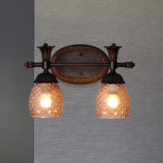 Prismatic Glass Bathroom Vanity Mirror Light - Traditional Rust Finish Pineapple-Inspired Design