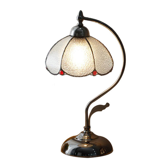 Alkes - Vintage Dome-Like Nightstand Light 1-Bulb Clear Water Glass Scalloped Table Lamp In Black