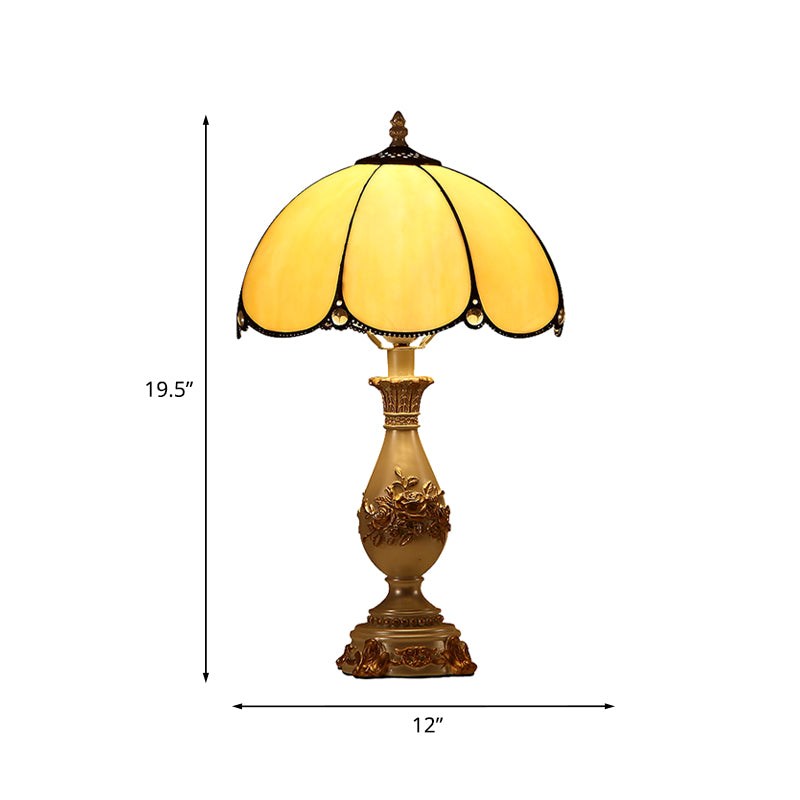 Marta - 1-Head Glossy Glass Scalloped Night Lamp Classic Beige Bowl Bedroom Reading Light With