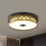 Led Drum Flush Mount Lamp - Traditional Black Frosted Glass Ceiling Light