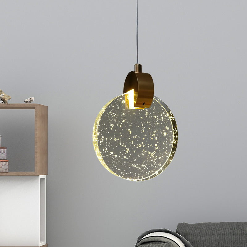 Minimalist Gold Glass Led Ceiling Light With Clear Crystal Panel - Suspended Lighting Fixture