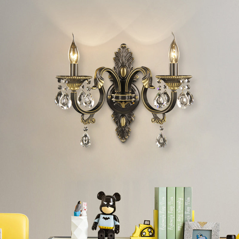 Faceted Crystal Finial Black And Gold Sconce Candlestick - Nordic Wall Light With 2 Lights