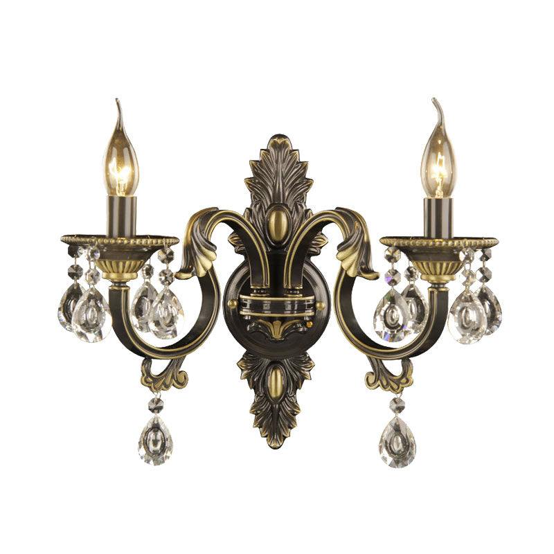 Faceted Crystal Finial Black And Gold Sconce Candlestick - Nordic Wall Light With 2 Lights