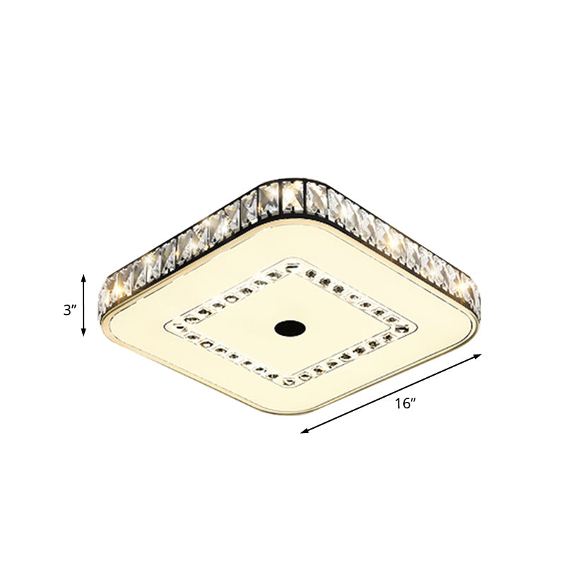 Square Flush Ceiling Light - Modern Rectangle-Cut Crystal Led Black Fixture For Living Room