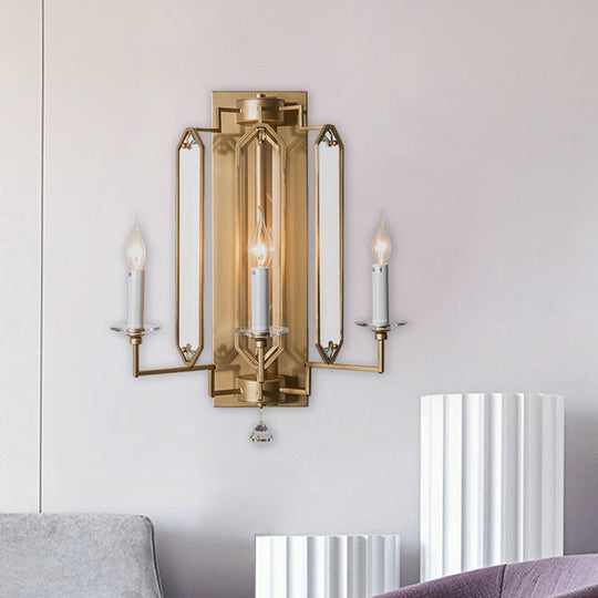 Vintage Gold Wall Sconce With Faceted Crystal Finial And 3-Light Fixture For Elegant Dining Room