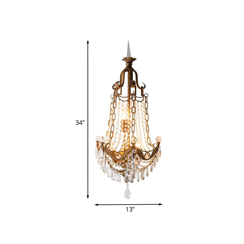 Bronze Crystal Raindrop Wall Sconce With Retro 3 Heads - Living Room Lighting