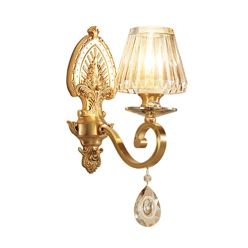Gold Prismatic Crystal Wall Sconce - Contemporary Bedroom Lighting