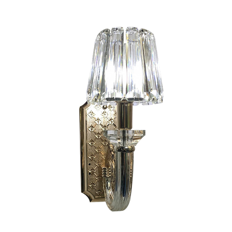 Simple Clear Crystal Tapered Cone Sconce Light Fixture - Elegant 1-Bulb Wall Lighting Idea For