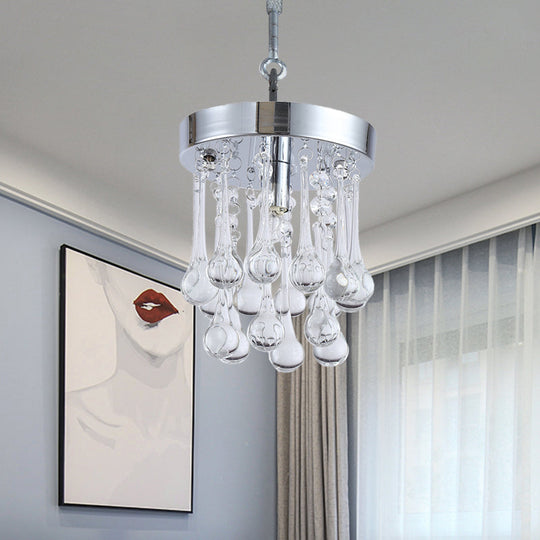 Beveled K9 Crystal Ceiling Light With Raindrop Design: Modern 1-Light Guest Room Pendant In Chrome