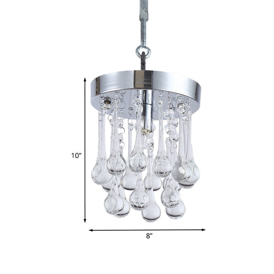 Beveled K9 Crystal Ceiling Light With Raindrop Design: Modern 1-Light Guest Room Pendant In Chrome