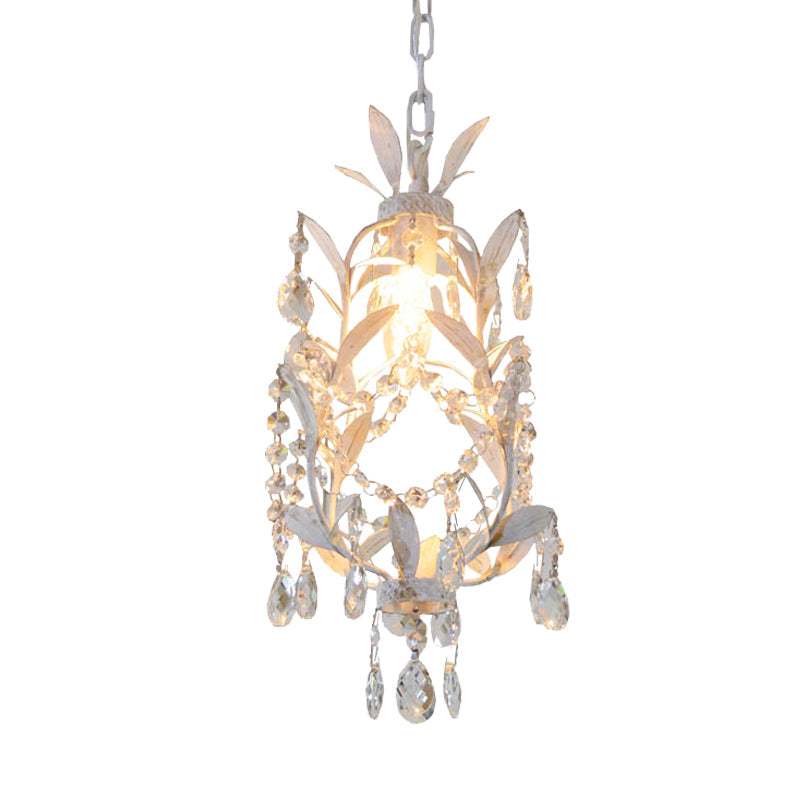 Modernism Crystal Drip Pendant With Leaves Design - White Ceiling Hang Fixture