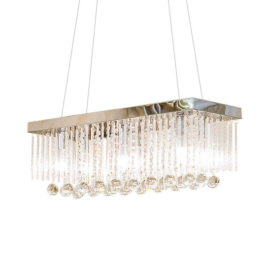 Simple Chrome Pendant Lighting With 4 Clear Glass Rods For Kitchen Island
