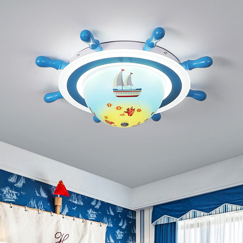 Sailboat Pattern Nautical Flush Mount Pendant Light - Blue And White Bedroom Ceiling Lighting Blue