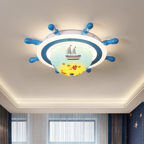 Sailboat Pattern Nautical Flush Mount Pendant Light - Blue And White Bedroom Ceiling Lighting
