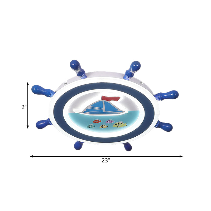 Sailboat Pattern Nautical Flush Mount Pendant Light - Blue And White Bedroom Ceiling Lighting