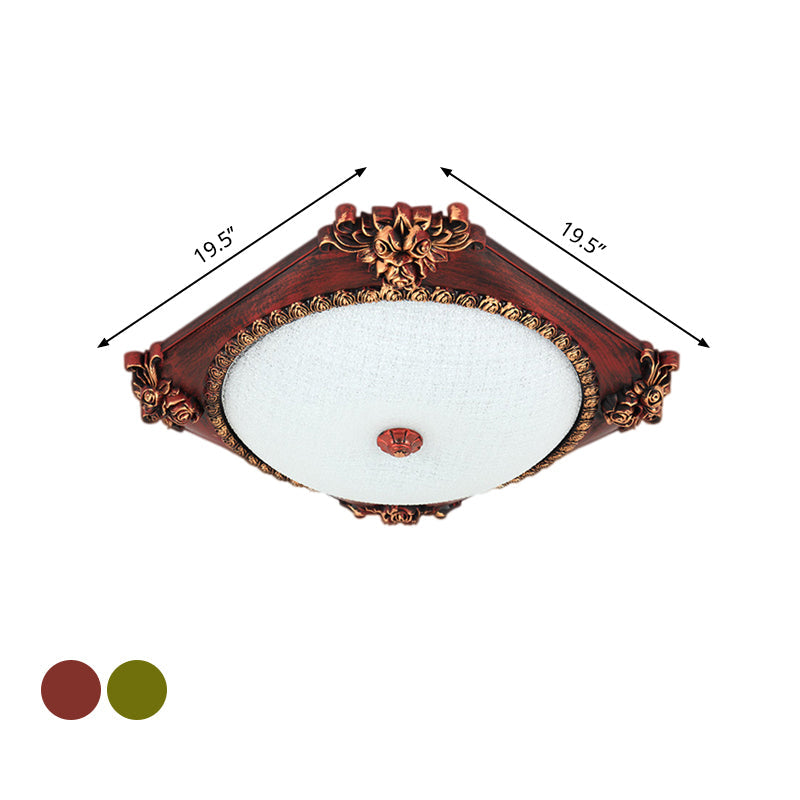 Led Frosted Glass Square Flush Mount Fixture With Bronze/Copper Finish - Countryside Ceiling Light