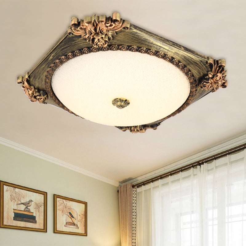 Led Frosted Glass Square Flush Mount Fixture With Bronze/Copper Finish - Countryside Ceiling Light