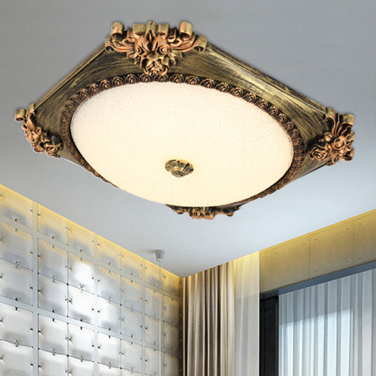Led Frosted Glass Square Flush Mount Fixture With Bronze/Copper Finish - Countryside Ceiling Light