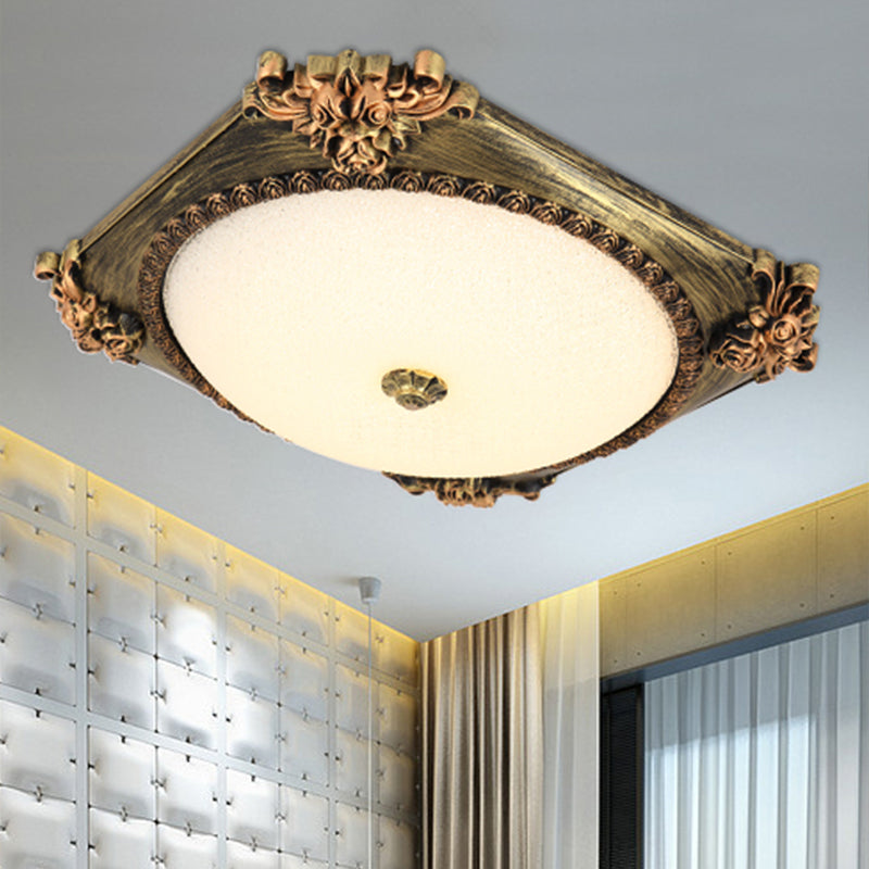 Led Frosted Glass Square Flush Mount Fixture With Bronze/Copper Finish - Countryside Ceiling Light