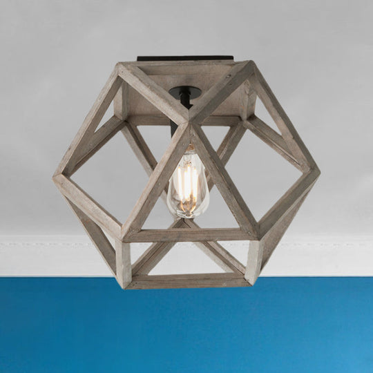 Minimalist Beige Wooden Ceiling Light With Candle-Like Bulb - Flush Mount Fixture Wood