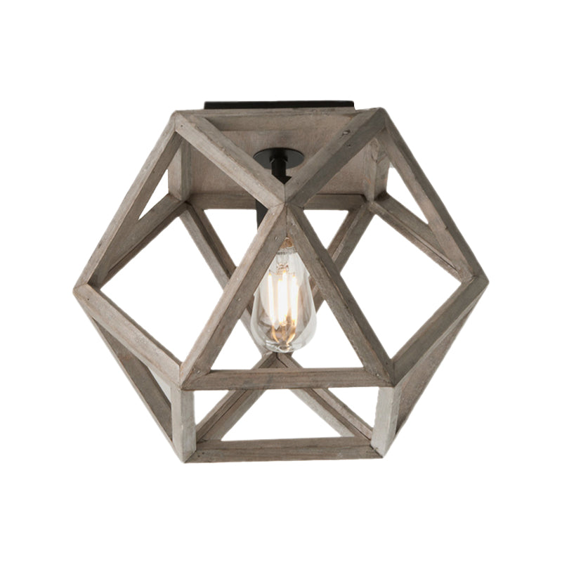 Minimalist Beige Wooden Ceiling Light With Candle-Like Bulb - Flush Mount Fixture