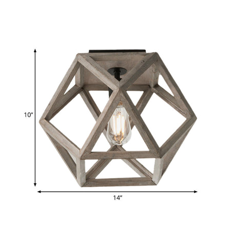 Minimalist Beige Wooden Ceiling Light With Candle-Like Bulb - Flush Mount Fixture