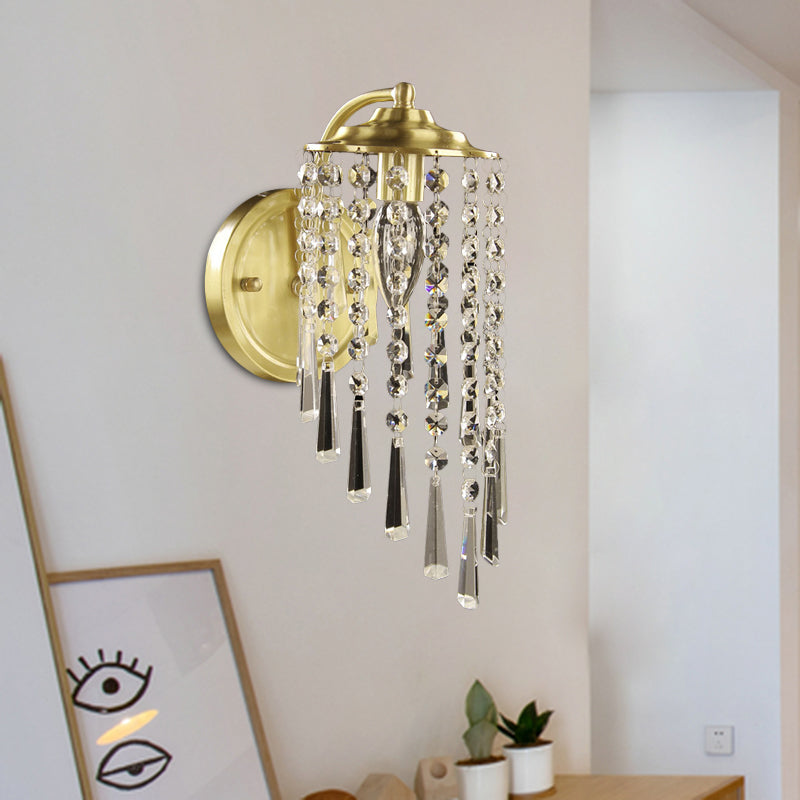 Swirled Crystal Chain Wall Sconce - Brass Countryside Light Fixture