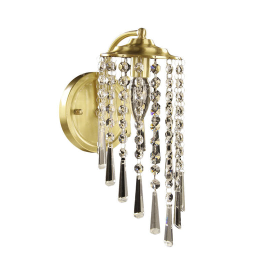 Swirled Crystal Chain Wall Sconce - Brass Countryside Light Fixture