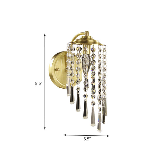Swirled Crystal Chain Wall Sconce - Brass Countryside Light Fixture