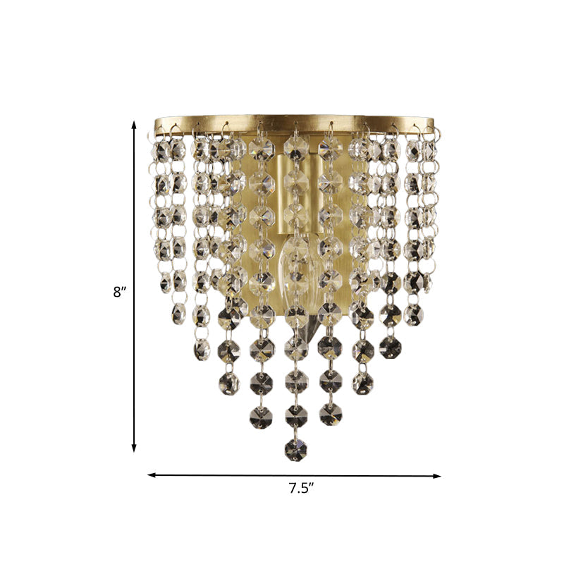 Brass-Toned Tapered Wall Sconce With Crystal Chain - Minimalist 1-Light Mounted Fixture