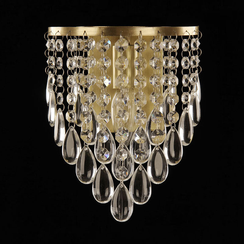 Crystal Raindrop Wall Sconce Light Fixture - Elegant Brass Cone Design For Living Room Lighting
