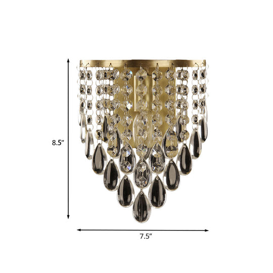Crystal Raindrop Wall Sconce Light Fixture - Elegant Brass Cone Design For Living Room Lighting
