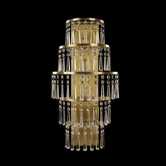 Rustic Brass Crystal Chain Wall Mounted Light Fixture - Tiered Lighting Idea With 5 Bulbs
