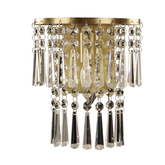 Modern Beveled Glass Crystal Semi-Rounded Wall Sconce Lamp In Brass - 1 Light Corridor Mount