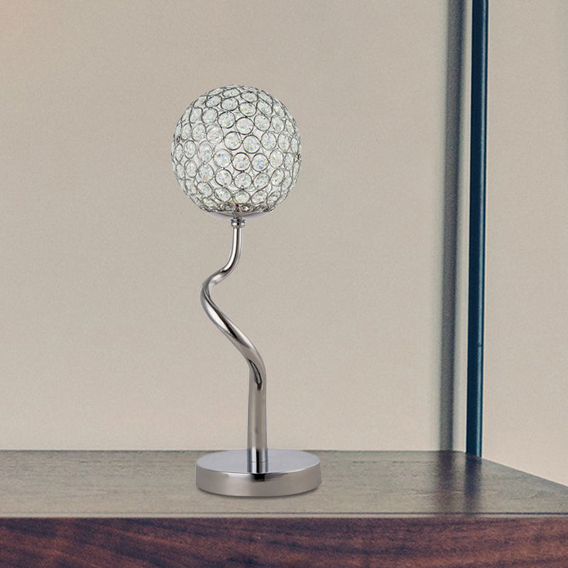 Mary - Contemporary Chrome Globe Nights And Lamp Inserted Crystal Led Bedroom Table Light