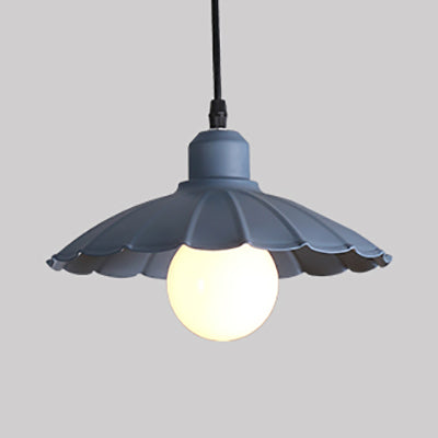 Macaron Style Scalloped Edge Metallic Hanging Lamp - Pink/Yellow For Living Room Dark Blue