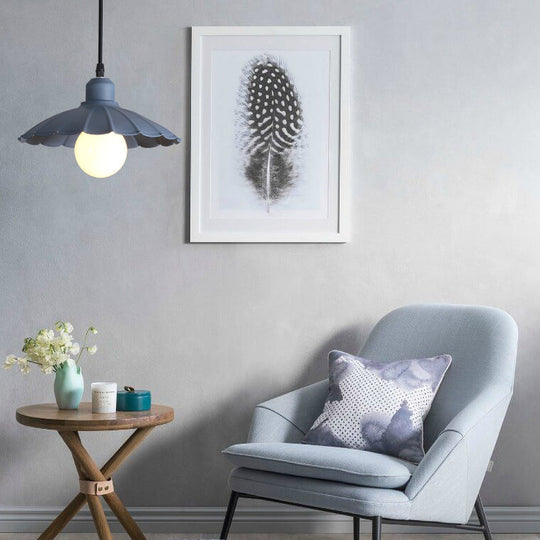 Macaron Style Scalloped Edge Metallic Hanging Lamp - Pink/Yellow For Living Room