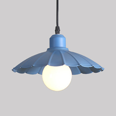 Macaron Style Scalloped Edge Metallic Hanging Lamp - Pink/Yellow For Living Room Light Blue