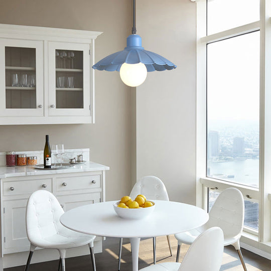 Macaron Style Scalloped Edge Metallic Hanging Lamp - Pink/Yellow For Living Room