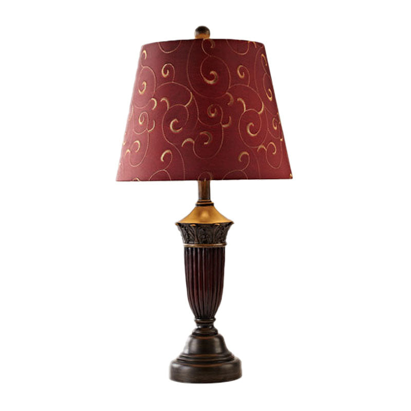 Azaleh - Swirl 1 Head Patterned Fabric Night Lamp Rural Burgundy Tapered Living Room Table Stand