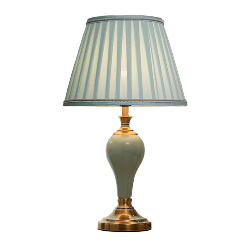 Adalyn - Vintage Ceramic Urn Table Lighting 1 Bulb Bedside Nightstand Light In Aqua/Beige/Silver