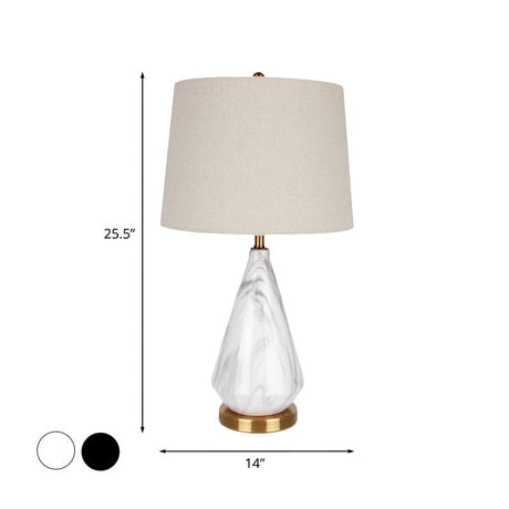 Minimalist Drum Table Lamp With Diamond Ceramic Base In Black/White - Perfect For Nightstands