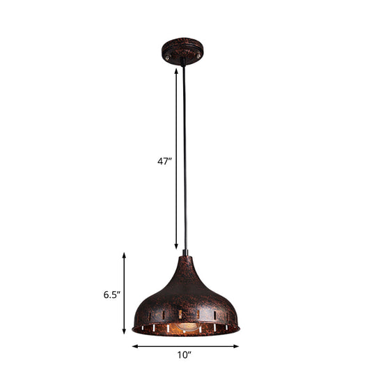 Rustic Rust Onion Pendant Light Fixture - Iron Restaurant Lamp With Hollow Design