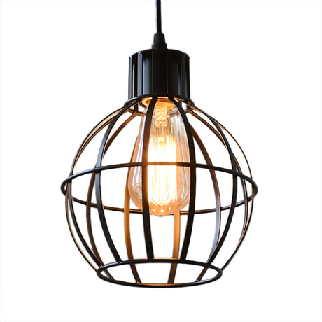 Industrial Metal Ball Cage Shade Pendant Light With Black Finish - Perfect For Restaurants
