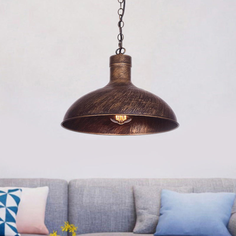 Vintage Style Metal Aged Brass/Black Pendant Lighting For Balcony - 1 Light Dome Shade Ceiling Lamp