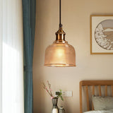Ridged Glass Pendant Light For Balcony And Kitchen Traditional Cup Shape 1 Hanging Lamp