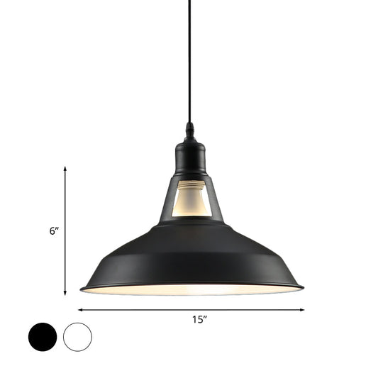 Barn Shade Hanging Lamp - 1 Light Metallic Pendant In Black/White 10.5/12/15 Inch Wide Perfect For