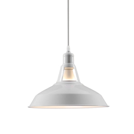 Barn Shade Hanging Lamp - 1 Light Metallic Pendant In Black/White 10.5/12/15 Inch Wide Perfect For