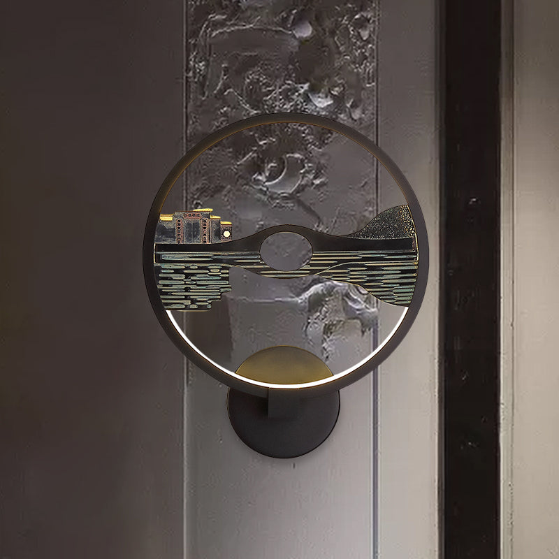 Asian-Inspired Lake Reflection Resin Led Wall Light Sconce For Guest Room