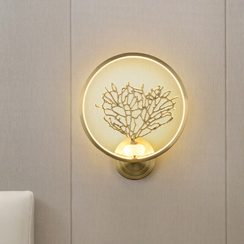 Contemporary Led Wall Mount Light With Gold Metallic Tree Design And Glowing Hook